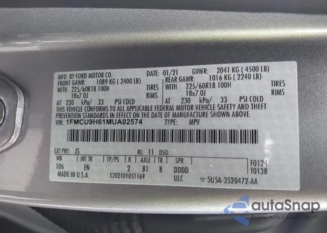 2021 Ford Escape Sel from USA, damaged, VIN 1FMCU9H61MUA02574